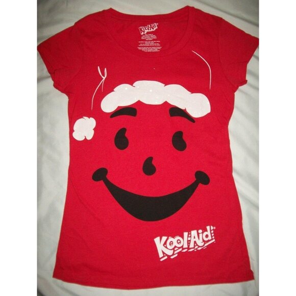 Santa Kool Aid Red Christmas Glitter Tshirt KoolAid Junior 7 9 Size Medium - Picture 10 of 12